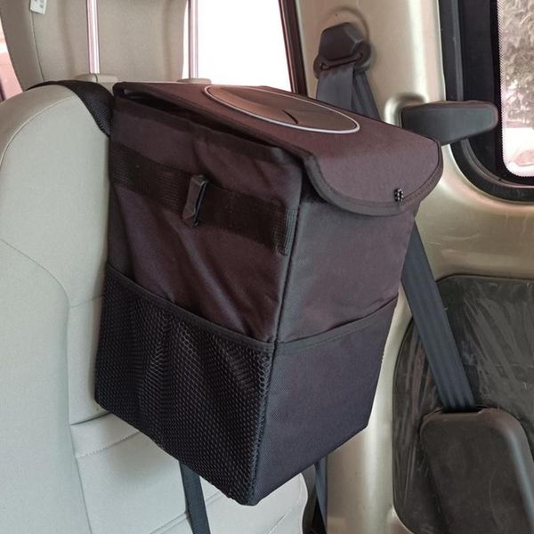

car organizer trash can lid and side pockets waterproof foldable storage bag accessories trunk garbage bags