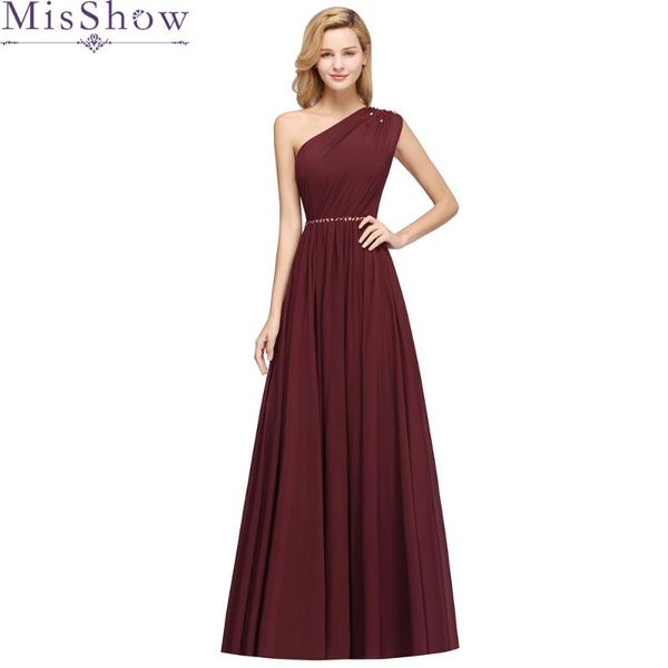 

party dresses [custom-made] bridesmaid backless chiffon a-line burgundy 2021 long one-shouder women for wedding, White;black