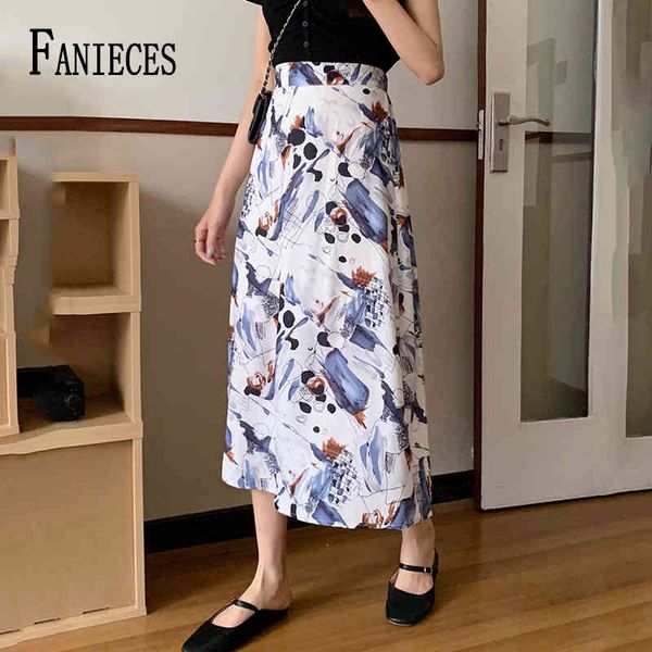

fashion summer women boho beach casual style skirts female high waist floral printing midi skirt party holiday clothing jupe 210520, Black