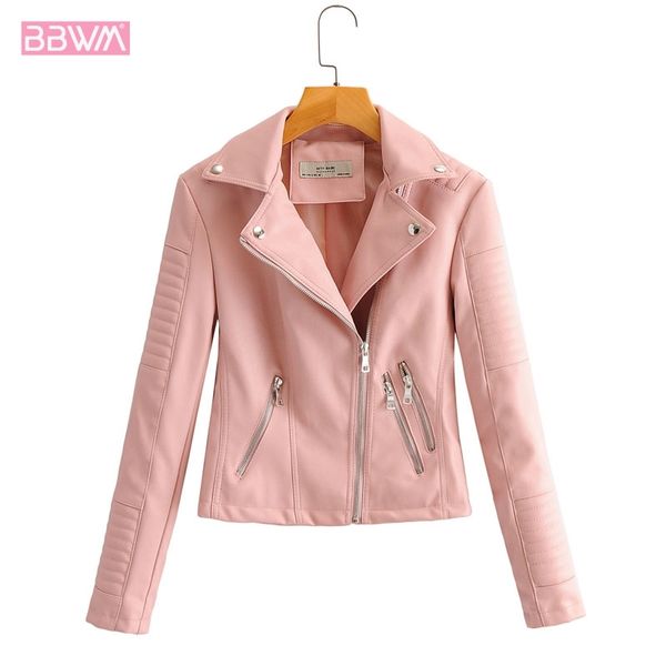 

korean locomotive pu slim lapel long sleeve windproof pink chic female coat harajuku simple zipper women's jacket 210507, Black;brown