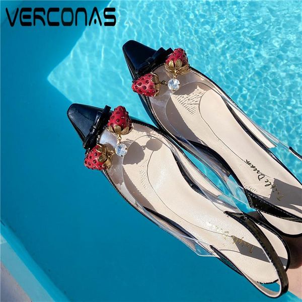 

arrival women sandals woman pumps genuine leather metal decoration pointed toe thin heeled shoes, Black