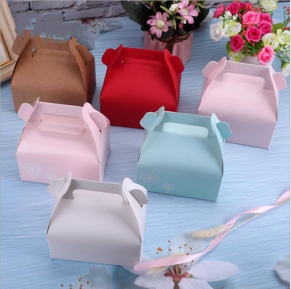

gift wrap 5pcs small paper cake box with handle kraft cardboard wedding cupcake packaging boxes 11.5*8*8cm