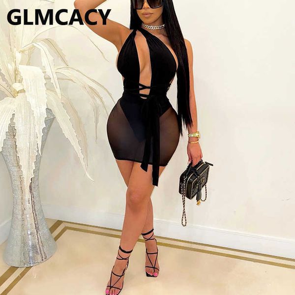 

one shoulder mesh insert bodycon dress summer party clubwear 210702, Black;gray