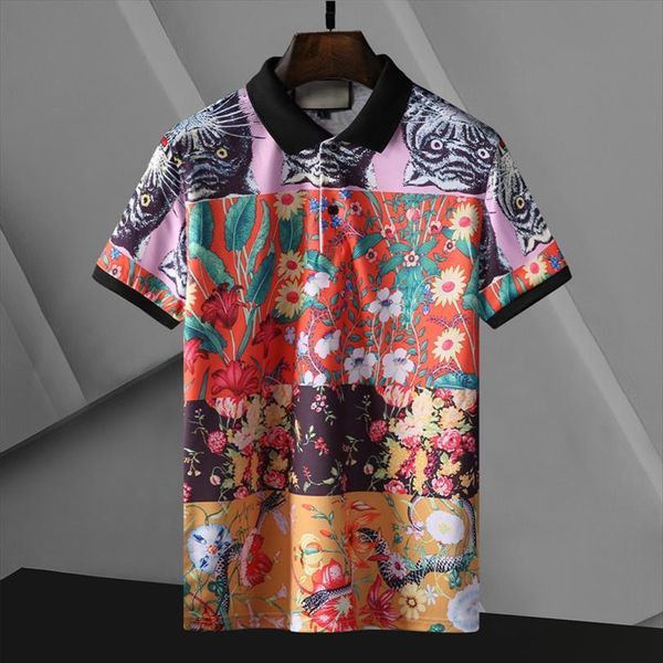 

korean fashion clothing printed floral mens polo pattern lapel short sleeve mannen summer tide brand shirt male, White;black