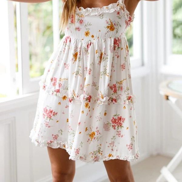 

casual dresses summer high waist printing women's floral sleeveless sling boho vestidos ladies dress femme de mujer, Black;gray