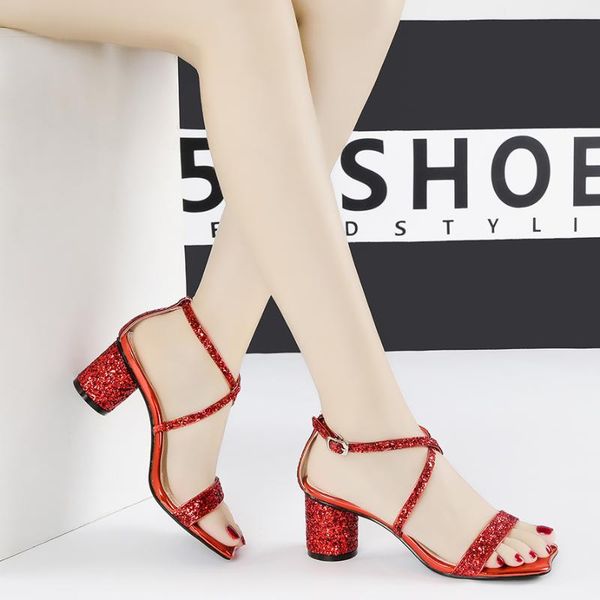 

fashion women's shoes cross-strap sandals sequins high heels 5.5cm sweet lady bling open toe 6 colors oulyyyogo, Black