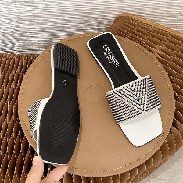 

slippers 2021 black white color women sandals shoes antiskid flat sole woman big size slides beach