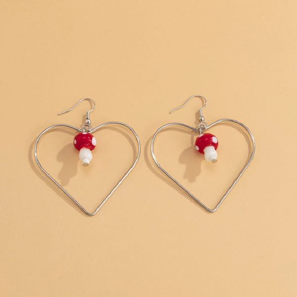 

large hollow out heart dangle earrings retro pottery mushroom tassel ear hook european women geometric love alloy stud earring jewelry acces, Silver