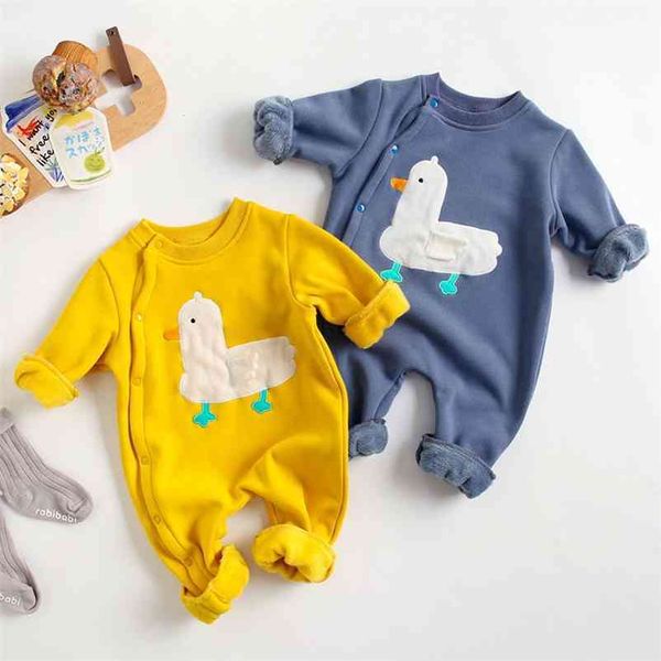 

autumn winter infant baby boys girls cartoon duck rompers clothing kids boy girl long sleeve clothes 210521, White