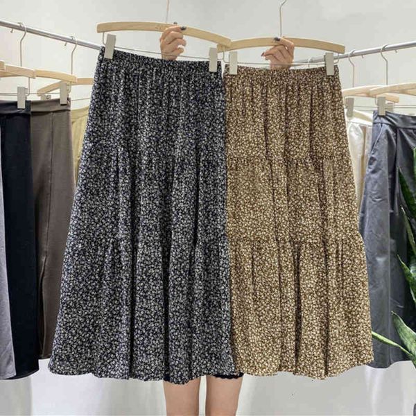 

Skirts skirts Autumn Floral Boho Vintage Flowers Printed Patchwork A-line Pleated Mid-calf Long Chiffon S L59O, Black