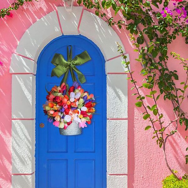 

tulips mother's day gift wreath spring-tulip door bucket decoration romantic holiday lights for wedding party decor decorative flowers