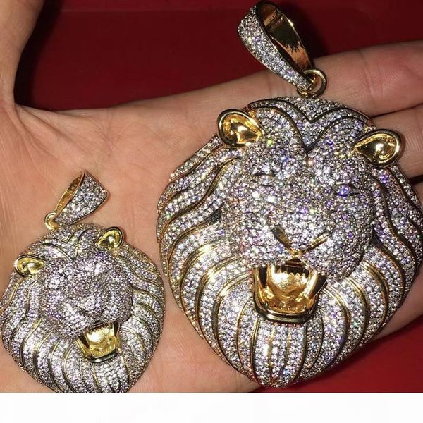 

hip hop iced out bling cz lion head pendant iced out animal necklace with rope chain fashion jewelry, Silver