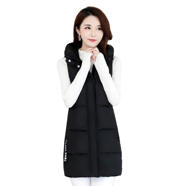 

women's vests 2021 winter women vest jacket hooded warm casual down cotton padded waistcoat female sleeveless large size, Black;white