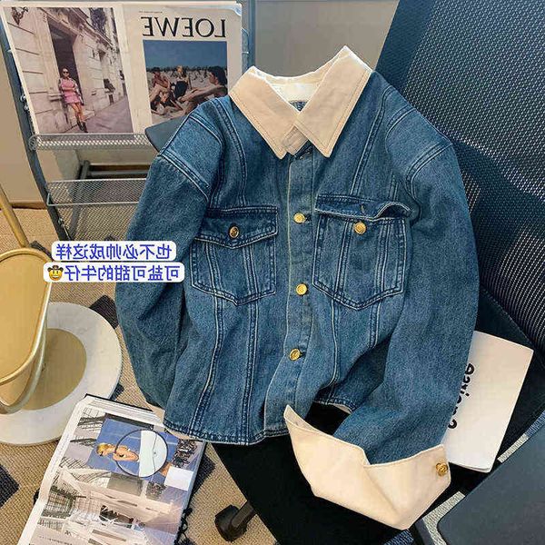 

women's jackets [classic and frank]exquisite printing ~ straight tube small loose version pure cotton short denim et women's sprin, Black;brown