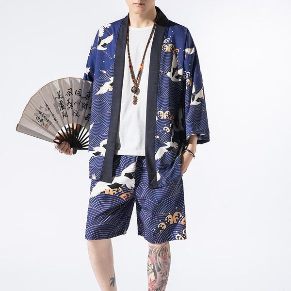 Roupas étnicas kimono karate streetwear camisa de roupas homens japonês cardiganshorts de verão samurai japones haori yukata jaqueta