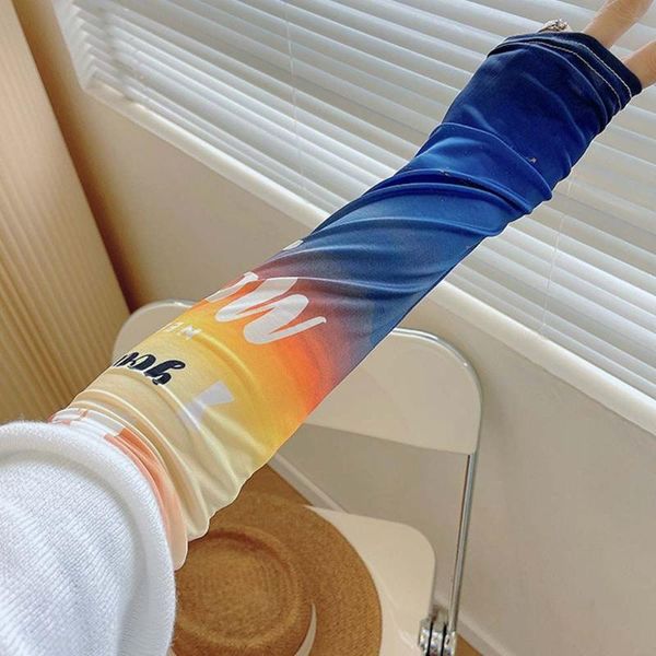 

five fingers gloves cute fashion cycling sports sun protection gradient color uv sleeves cool cartoon arm warmers, Blue;gray