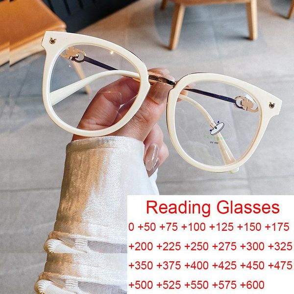 

sunglasses elegant white oversized round reading glasses frame fashion large clear lens presbyopia eyeglasses tr90 blue light 2022, White;black