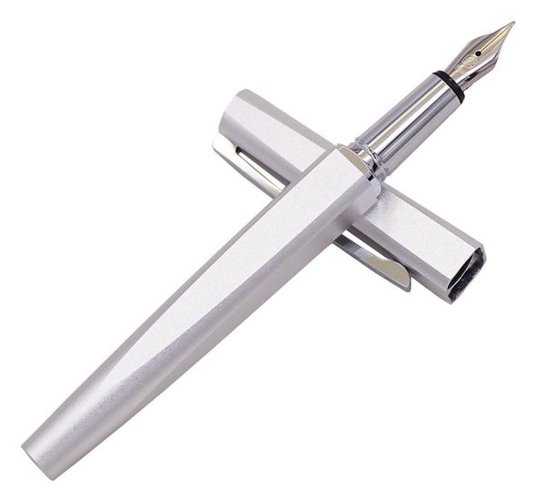 

fountain pens kaco square luxury aluminum four sides silver pen with iron box, schmidt converter & fine nib 0.5mm gift set for office