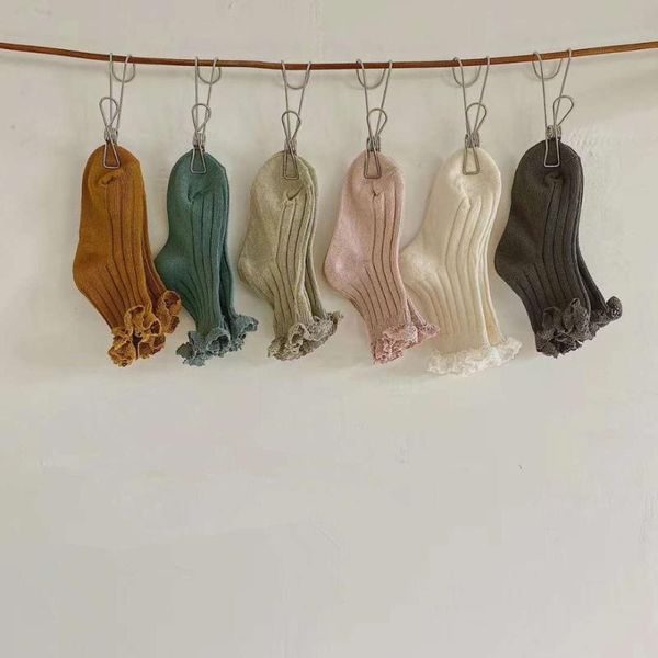 

socks cute ruffle lace cuff for born infant baby girls ankle spring autumn children kids soft warm ribbed floor, Pink;yellow