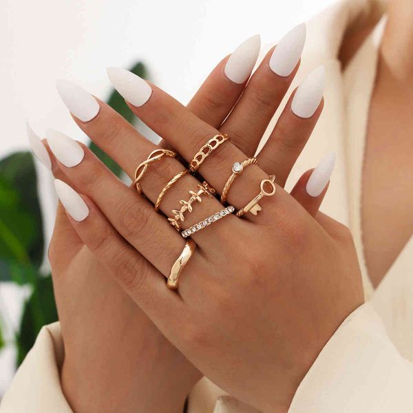 

key 8-piece tree branch diamond ring set, Golden;silver