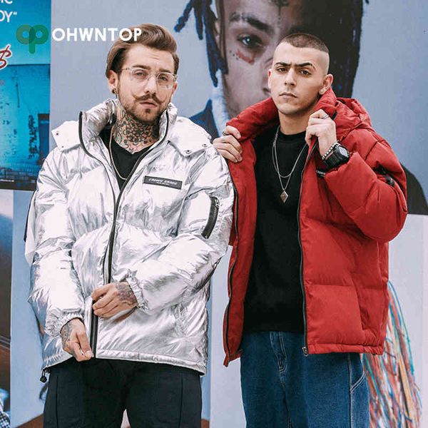 

men's down & parkas warm winter jacket fashion bomber detachable hooded thick coat male high street men silver jackets hip hop windbrea, Black