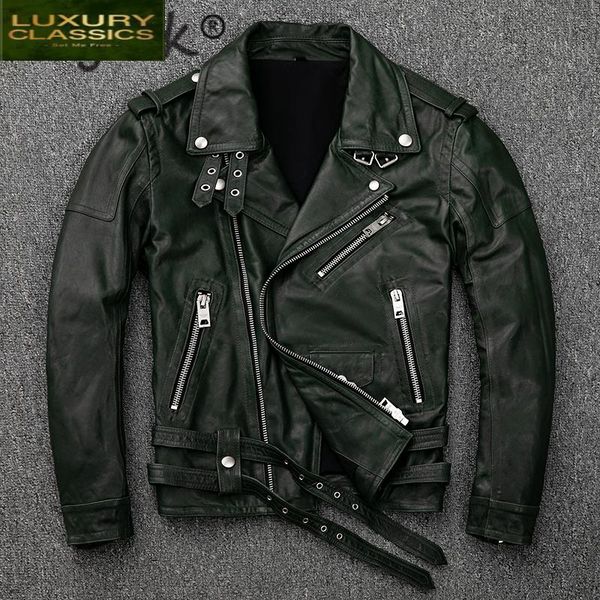 

men's leather & faux winter autumn 100% genuine jacket men streetweaar real sheepskin coat man moto biker vintage jackets 1707, Black