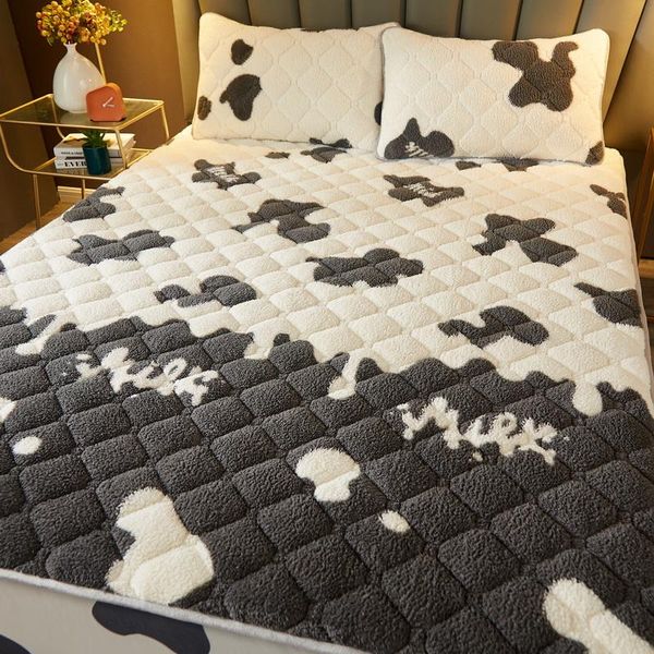

bedding sets wool fleece fabric fitted sheet set thicken antiskidding quilting full covered bed cover kawaii bedroom