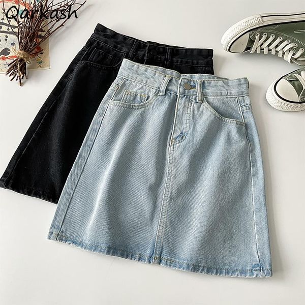 

skirts women blue denim mini-skirt preppy korean style students all-match basic high waist slim summer stylish skirt female cozy, Black