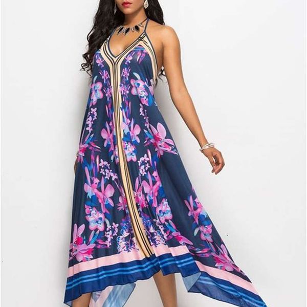 

summer suspender dresses casual backless national style printed women's dress, Black;gray