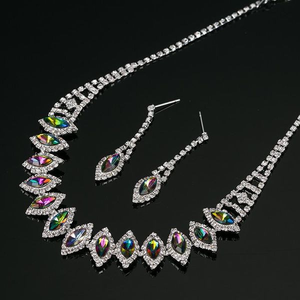 

earrings & necklace g-trendy wedding party boutique luxury color crystal alloy jewelry set fashion statement accessory, Silver
