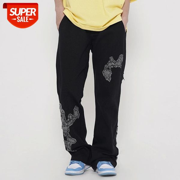 

harajuku embroidery retro casual jeans for men and women straight oversize loose denim trousers high street jean pants #sa4t, Blue