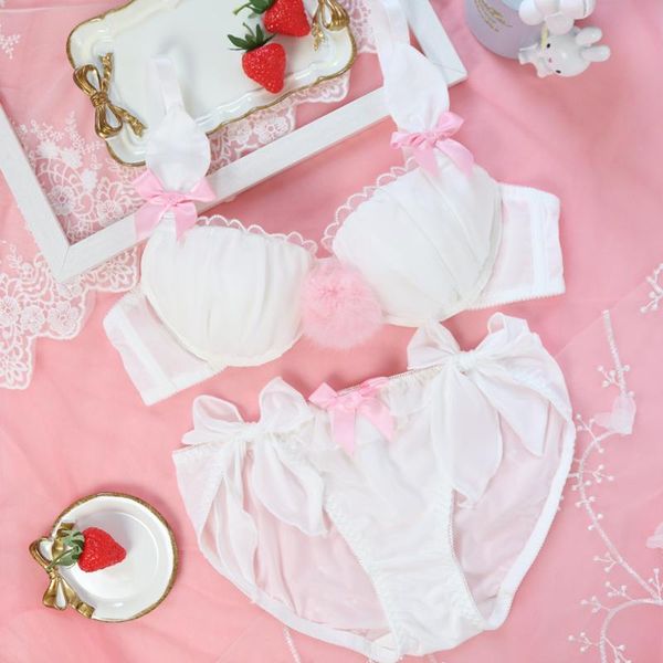 

bras sets young girl women's ear underwear set sweet lolita bow bra & panties push up japanese lingerie, Red;black
