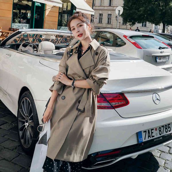 

women's trench coats brand england double-breasted female style trench coat long duster jacket with lady's belt outerwear spring a, Tan;black
