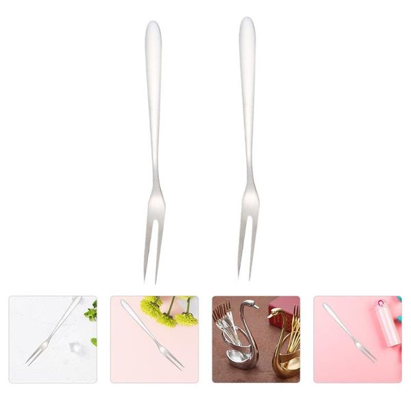 

forks 2pcs stainless steel fruit two-tine dessert long handle pitchforks