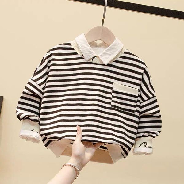 

hoodies & sweatshirts 2021 spring and autumn children's striped round neck all-match blouse korean boy pullover sweatshirt p5611, Black