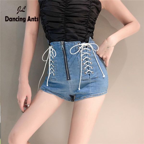 

woman denim shorts high waist skinny jeans short trend 2021 korean style solid lace up zipper office lady slim female women's, White;black