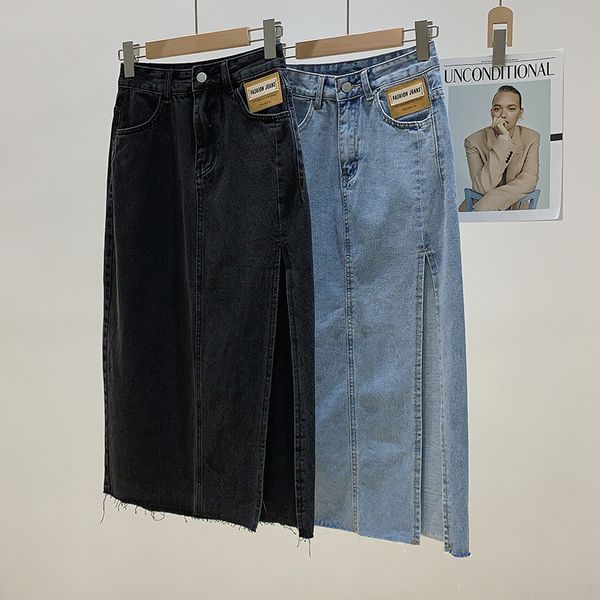 

women's skirt 2021 korea east gate elevation split high waist denim 6081, White