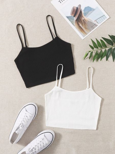 

2 pack solid rib-knit cami 54z6#, White