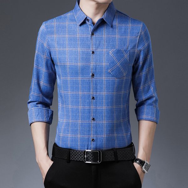 

2021 autumn men's cotton slim fit long sleeve casual middle-aged plaid shirt men's, Black