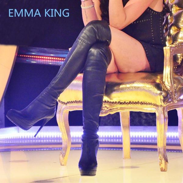 

platform 2021 over the knee boots women round toe stiletto high heels female black purple winter shoes woman boot