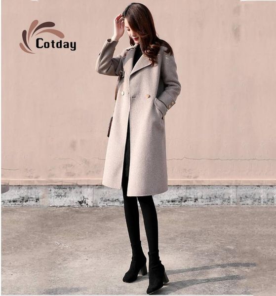 

women's wool & blends cotday long single button wide waisted office style lady 2021 fashion winter warm women elegant duffle over coat, Black