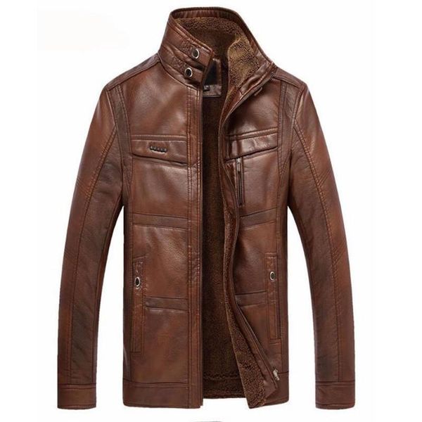 

men's fur & faux leather jacket men coats 5xl brand pu outerwear business winter male fleece clothing, Black