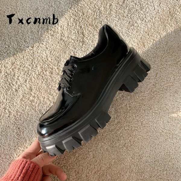 

dress shoes famale lace up genuine leather women elegant round toe chunky heels pumps summer autumn casual woman, Black