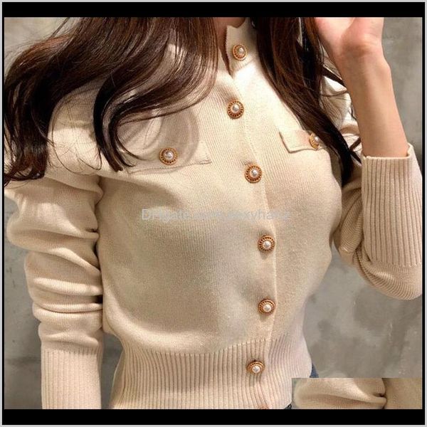 Tees Kleidung Kleidung Drop Delivery Womens Knits White Cardigan Button Jacke 2021 Herbst Winter Mode Elegante Damen Wilde Tops Black Swe