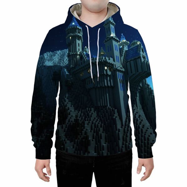 

new personality loose trend printing pattern men's hooded sweater long-sleeved sweater loose, comfortable and soft minecraft, White;black