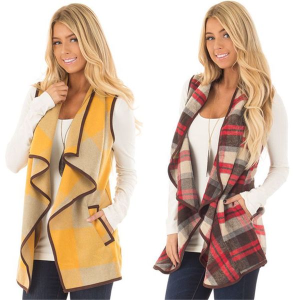 

jacket ladies colete de malha xadrez cardigan coat no mangoes down collar streetwear, Black;brown