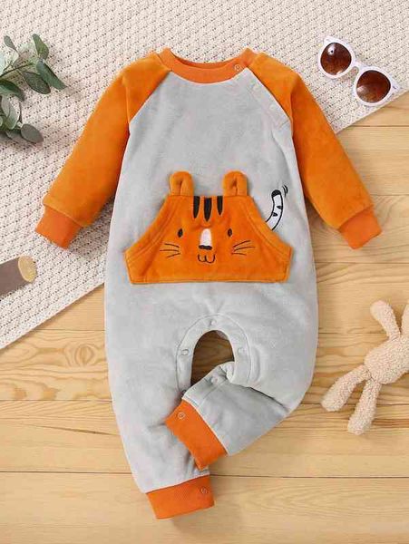 

baby cartoon embroidered 3d ear design kangaroo pocket sleep jumpsuit she, Blue