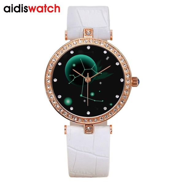 

wristwatches 2021 addies luxury women watch movement twelve constellations women's business wristwatch, Slivery;brown