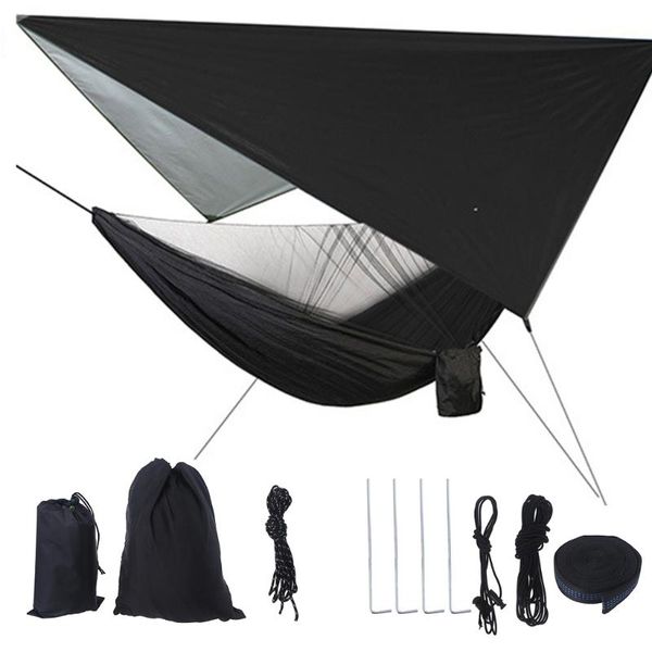 

camp furniture camping hammock with net and tarp rain cover tree straps 200kg load capacity 290 x 140 cm nylon double