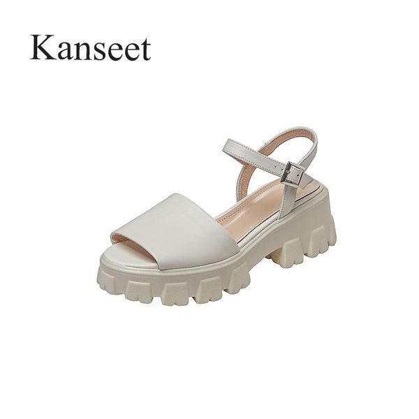

kanseet open-toed women sandals thick heels concise daily summer shoes buckle strap beige black high heel shoe big size 43 dress